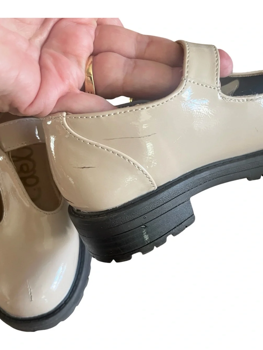Sam Edelman Mary Jane Flats Patent Beige Lug Sole Size 13